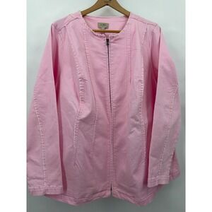 Logo Lori Goldstein Pink Raw Edge Zip Front Denim Jacket Womens 32W Boho Spring